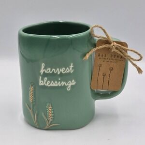 Rae Dunn "harvest blessings" Green w/ Etched Gold Tone Wheat Coffee Mug